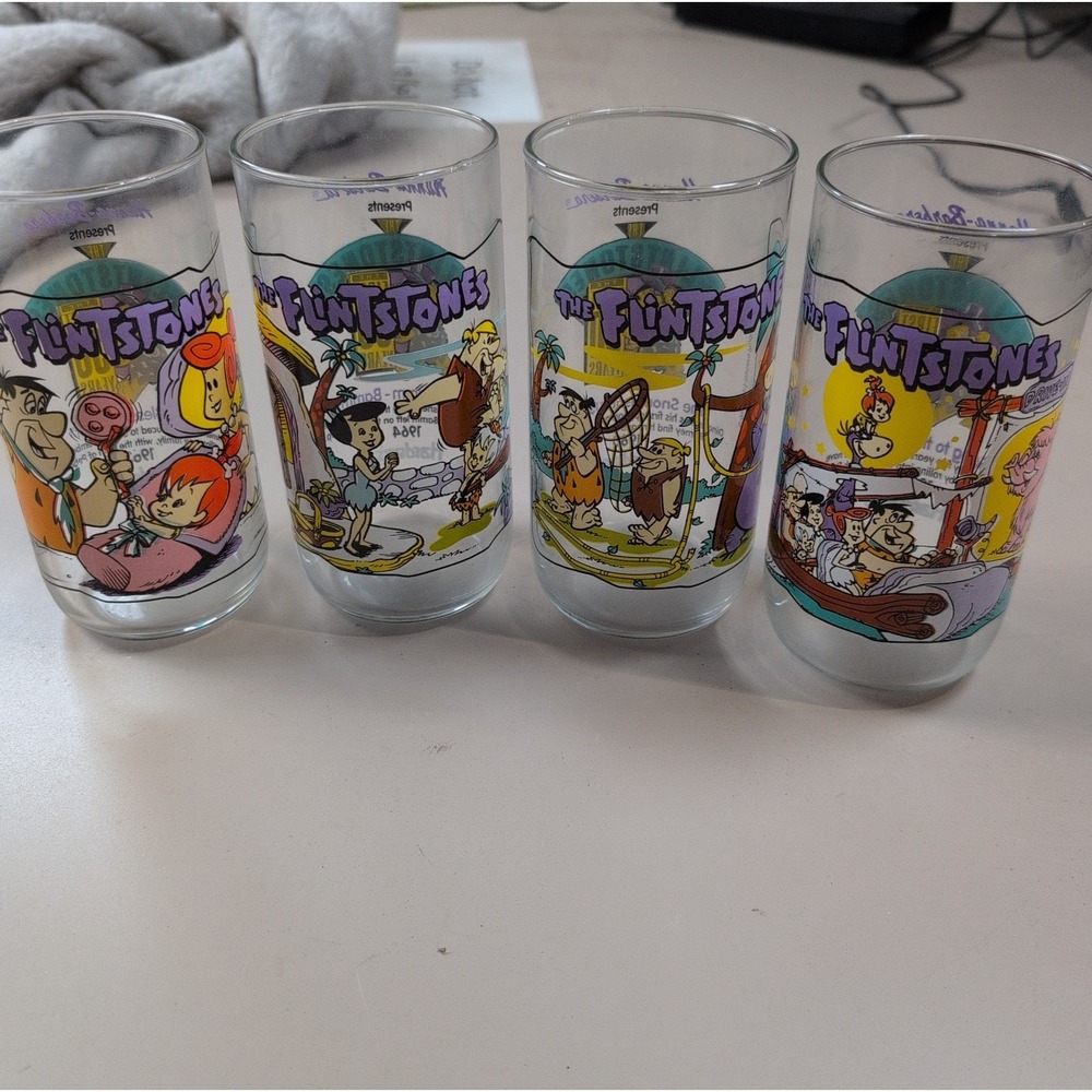 The Flintstones Hardee's Hanna-Barbera Glasses 1991 The First 30 Years Lot of 4